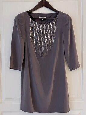 Tibi Gray Beaded Scoop-Neck Silk Tunic